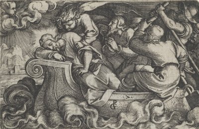 نائم المسيح أثناء العاصفة على بحيرة طبريا ، من قصة المسيح ، 1534-1535. بواسطة جورج بينز