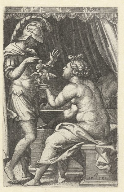 يعطي المدية جيسون تمثالًا لـ Ganymede مع نسر المدية تعيد اليناتيس إلى جايسون المدية (العنوان على الكائن) البطلات اليونانية (عنوان المسلسل) بواسطة جورج بينز