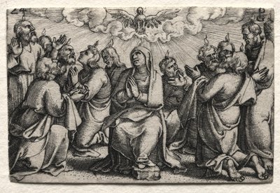 حياة يسوع المسيح: نزول الروح القدس ، ج. 1534-35. بواسطة جورج بينز