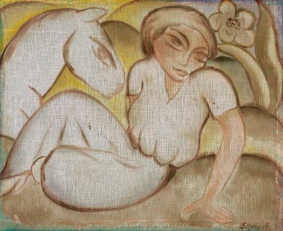 امرأة مع حمار بواسطة جورج شريمبف