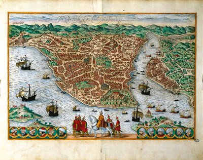 إيطاليا ، ميلان ، منظر منظور لمدينة القسطنطينية بواسطة جورج براون (1541-1622) وفرانز هوغنبرغ (1535-1590) ، نقش ملون بواسطة فرانس