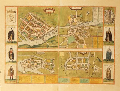 خريطة غالواي ودبلن وليمريك وكورك من Civitates Orbis Terrarum بواسطة Georg Braun بواسطة فرانس