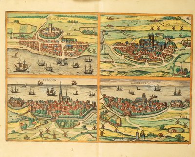 Helsingborg, Lund, Malmo, Elbogen and Landskrona, from Civitates Orbis Terrarum, Cologne بواسطة فرانس
