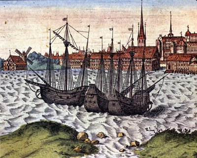 ميناء لوبيك بعد Theatrum Orbis Terrarum of Braun and Hogenberg. القرن ال 17. بواسطة فرانس