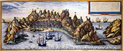 منظر لمدينة عدن في اليمن من الأطلس "Civitates Orbis Terrarum" بواسطة Braun & Hogenberg بواسطة فرانس