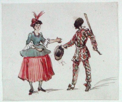 شخصيتان من Commedia dell'Arte (قلم حبر وألوان مائية على ورق) بواسطة جورج ساند