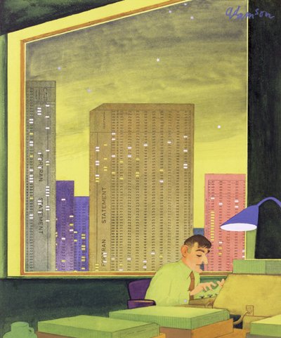 العمل المتأخر في المكتب (من غلاف مجلة Punch ، 11 مايو 1966) بواسطة جورج آدمسون