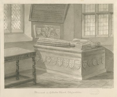 كنيسة Ellastone - النصب التذكاري للسير جون فليتوود: رسم بني داكن ، 1841 بواسطة جورج باكلر