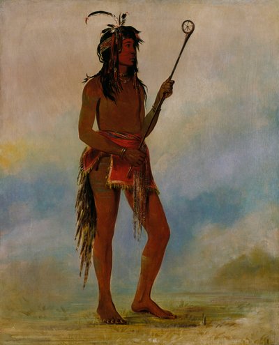 Ah-nó-je-nahge ، هو الذي يقف على كلا الجانبين ، لاعب كرة مميز ، 1835. بواسطة جورج كاتلين