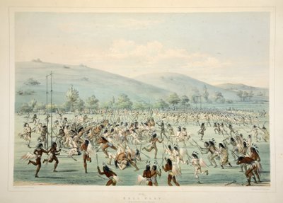 لعب الكرة ، من محفظة Catlins في أمريكا الشمالية الهندية. مشاهد الصيد والملاهي من جبال روكي ومروج أمريكا ، حانة. 1845 بواسطة جورج كاتلين