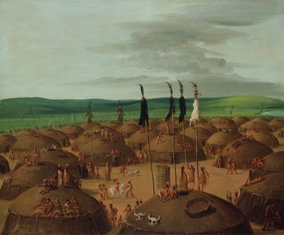 منظر من منظور عين الطائر لقرية Mandan ، 1800 ميل فوق سانت لويس ، 1837-1839. بواسطة جورج كاتلين