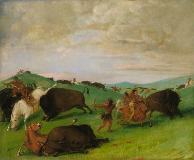 بوفالو تشيس ، الثيران يصنعون معركة مع الرجال والخيول ، 1832-1833. بواسطة جورج كاتلين