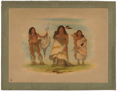 رئيس Camanchee ، زوجته ومحارب ، 1861 (زيت على بطاقة مثبتة على ورق مقوى) بواسطة جورج كاتلين