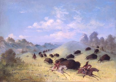 الهنود الكومانشيون يطاردون الجاموس بالرماح والأقواس ، 1846-1848. بواسطة جورج كاتلين
