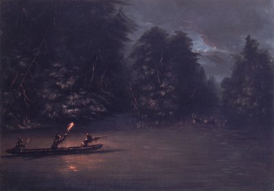 صيد الغزلان بواسطة Torchlight في Bark Canoes ، 1846-1848. بواسطة جورج كاتلين
