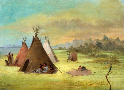 Indian Encampment ، Comanche أو Kiowa Dressing Skins ، النهر الأحمر ، 1846-1848. بواسطة جورج كاتلين