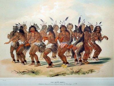 هنود أمريكا: رقص الدب ، طقوس قبيلة من الجلد الأحمر. رسم جورج كاتلين (1794-1872) بواسطة جورج كاتلين
