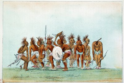 هنود أمريكا: قبيلة بلاك هوك ترقص على رقص الشحاذين للسياح. رسم جورج كاتلين (1794-1872) بواسطة جورج كاتلين