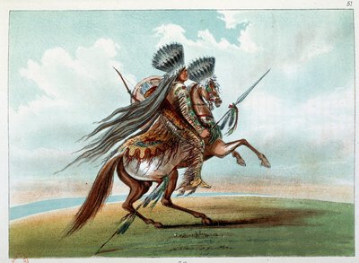 هنود أمريكا: الهنود المصغرون الهنديون يصطادون الخيول البرية عند سفح جبال روكي. رسم جورج كاتلين (1794-1872) بواسطة جورج كاتلين