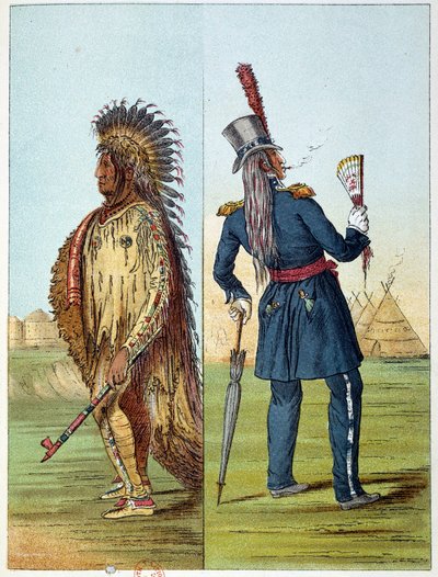 هنود أمريكا: الهندي assiniboin vetu في الجيش في جيوب زجاجتين من الحكمة. رسم جورج كاتلين (1794-1872) بواسطة جورج كاتلين