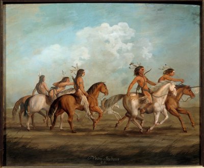 هنود أمريكا على ظهور الخيل لوحة لجورج كاتلين (1794-1872) (مرارة) القرن التاسع عشر لاروشيل ، متحف دو نوفو موند - الأمريكيون الأصليون على ظهور الخيل. لوحة جورج كاتلين (1794-1872) (المدرسة الأمريكية) بواسطة جورج كاتلين