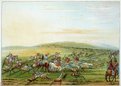 هنود أمريكا: قبيلة من الهنود مع الخيول والكلاب. رسم جورج كاتلين (1794-1872) بواسطة جورج كاتلين