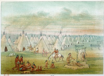 هنود أمريكا: قرية commanche الخيام مصنوعة من جلود البيسون. رسم جورج كاتلين (1794-1872) بواسطة جورج كاتلين