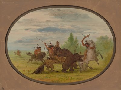 الهنود K'nisteneux يهاجمون اثنين من الدببة الشيب ، 18611869. بواسطة جورج كاتلين