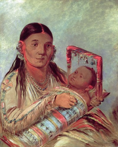 Sioux mother and baby, c.1830 (oil on canvas) بواسطة جورج كاتلين