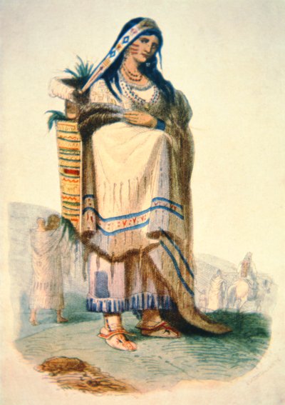Sioux mother with baby in a cradleboard (colour litho) بواسطة جورج كاتلين