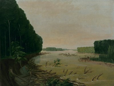 منظر على نهر ميسوري ، سقوط ضفاف الغرينية ، 600 ميل فوق سانت لويس ، 1832. بواسطة جورج كاتلين