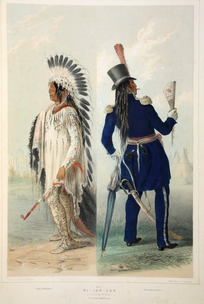Wi-Jun-Jon ، رئيس Assinneboin ، حانة. 1845 طباعة حجرية ملونة. بواسطة جورج كاتلين