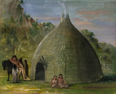 نزل ويتشيتا ، مسقوف بعشب البراري ، 1834-1835. بواسطة جورج كاتلين