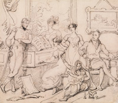 مجموعة عائلية حول بيانو بواسطة George Chinnery