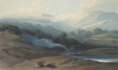 ماشية تستريح في منظر طبيعي جبلي ، كاليفورنيا. 1808-12. بواسطة جورج شنري