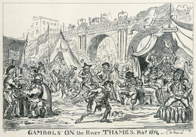 "Gambols on the River Thames ، فبراير ١٨١٤" ، ١٨١٤ بواسطة جورج كروكشانك
