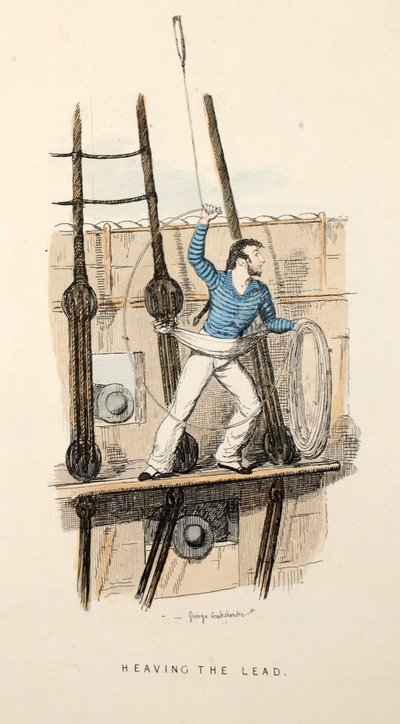 Heaving the Lead، pub، c.1841 (نقش ملون باليد) بواسطة جورج كروكشانك
