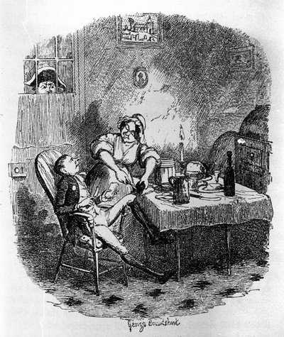 رسم توضيحي لـ "" أوليفر تويست "(أوليفر) لتشارلز ديكنز (1812-1870) ، بقلم جورج كروكشانك (1792-1878). بواسطة جورج كروكشانك