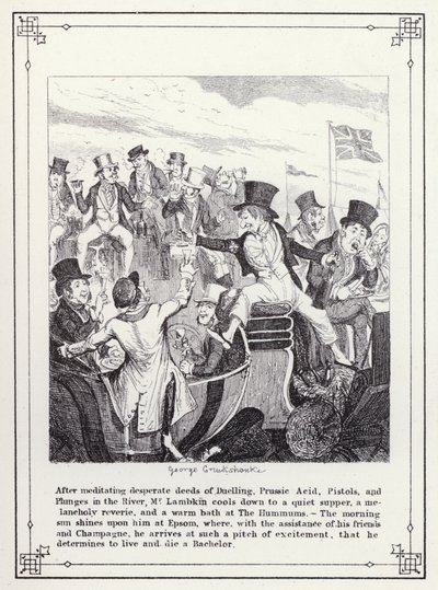 رسم توضيحي لكتاب البكالوريوس الخاص ، أو تقدم السيد لامبكين (جنت) (نقش) بواسطة جورج كروكشانك