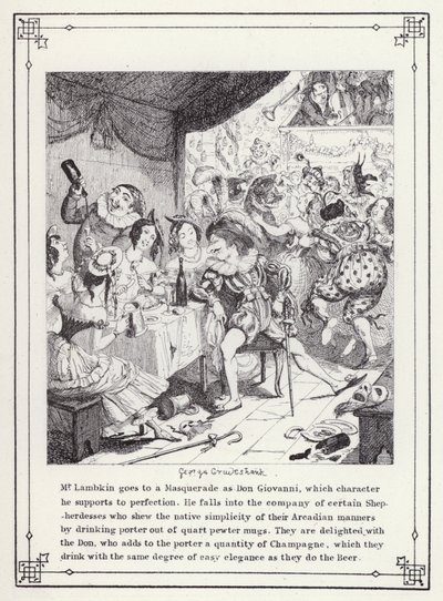 رسم توضيحي لكتاب البكالوريوس الخاص ، أو تقدم السيد لامبكين (جنت) (نقش) بواسطة جورج كروكشانك