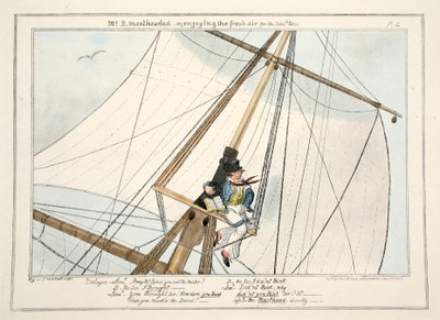 السيد B. Mastheaded - أو الاستمتاع بالهواء النقي للمرة 304 ، من The Progress of a Midshipman ، 1835 (نقش ملون باليد) بواسطة جورج كروكشانك