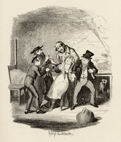السيد فاجين وتلميذه يتعافى من نانسي ، من "مغامرات أوليفر تويست" بقلم تشارلز ديكنز (1812-70) 1838 ، نشره تشابمان أوند هول ، 1901 بواسطة جورج كروكشانك