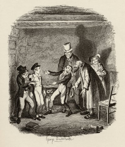 استقبال أوليفر من فاجين والأولاد ، من "مغامرات أوليفر تويست" بقلم تشارلز ديكنز (1812-70) 1838 ، نشره تشابمان أوند هول ، 1901 بواسطة جورج كروكشانك