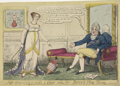 لعبت الأميرة شارلوت بقميصها الهولندي الدوار 1814 ملكة جمال تحاول إثارة توهج من خلال اللعب الهولندي الخاص بها (العنوان على الكائن) بواسطة جورج كروكشانك
