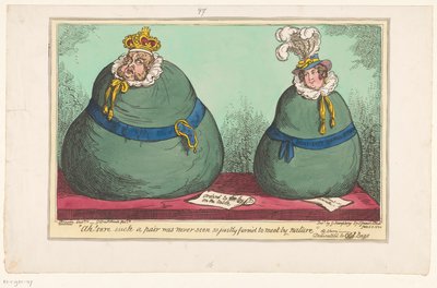 Spotprent op koning George IV en koningin Caroline، 1820 آه! من المؤكد أن مثل هذا الزوج لم يُرى أبدًا ، لذا كان من العدل أن يلتقي بالطبيعة (العنوان على الكائن) بواسطة جورج كروكشانك