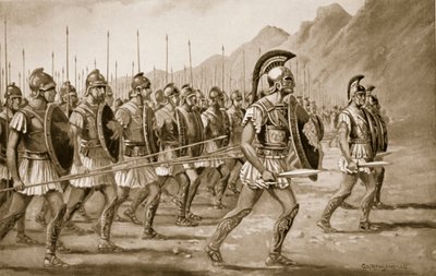 كتائب مقدونية ، رسم توضيحي من "تاريخ الأمم لهاتشينسون" ، 1915 بواسطة جورج درفيل رولاندسون