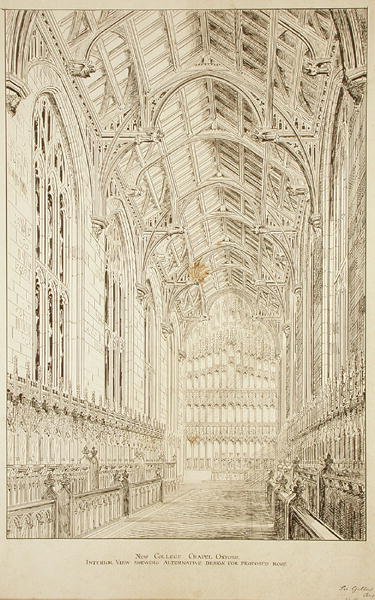 New College Chapel: منظر داخلي يوضح التصميم البديل للسقف المقترح بواسطة جورج جيلبرت سكوت
