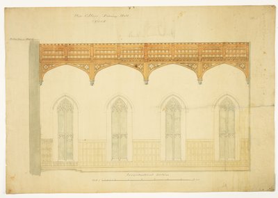 New College Oxford: تصميم لسقف القاعة الجديدة ، 1865 (غسل القلم والحبر على الورق) بواسطة جورج جيلبرت سكوت