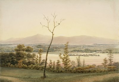 أوائل الشفق ، Kaatskill Catskill Landing والجبال من الضفة الشرقية لهيدسون ، نيويورك ، 1840 (ألوان مائية ، جرافيت ، زجاج انتقائي ، غواش ، ولمسات من الخدش على الورق لـ بواسطة جورج هارفي