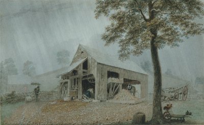 Rainstorm ، Cider Mill at Redding ، كونيتيكت ، حوالي عام 1840 (ألوان مائية وغواش على ورق منسوج أبيض) بواسطة جورج هارفي